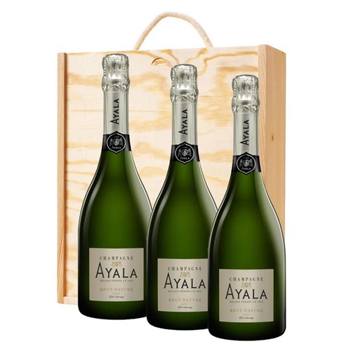 Ayala Brut Nature Champagne 75cl Treble Pine Wooden Gift Boxed (3 x 75cl)